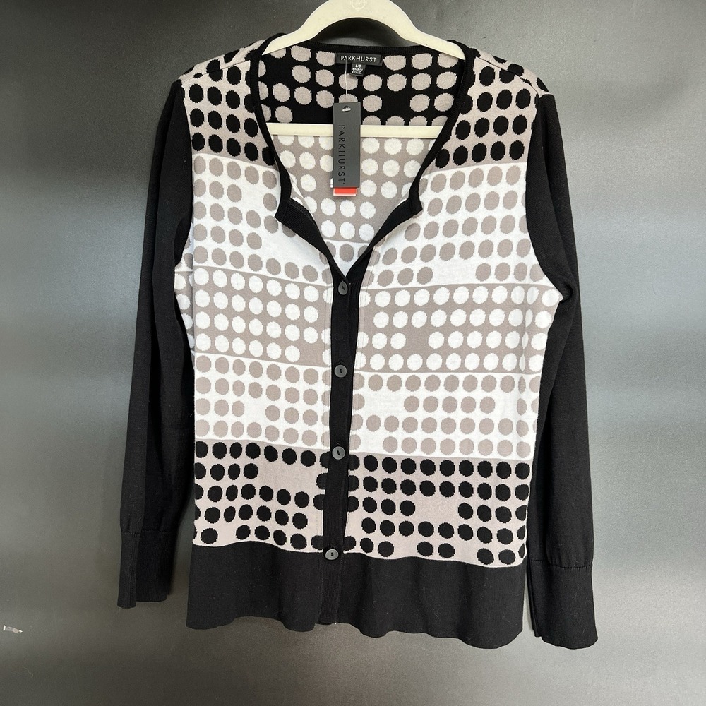 Parkhurst Womens Polka Dot Button Sweater Cardigan Black Combo 74781 Canada